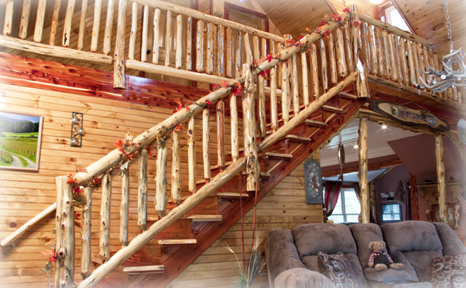 Log Railing on Open Stairs